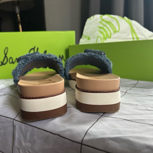Sam Edelman Ariane Fray Blue Denim Slide Sandals - Picture 6 of 11